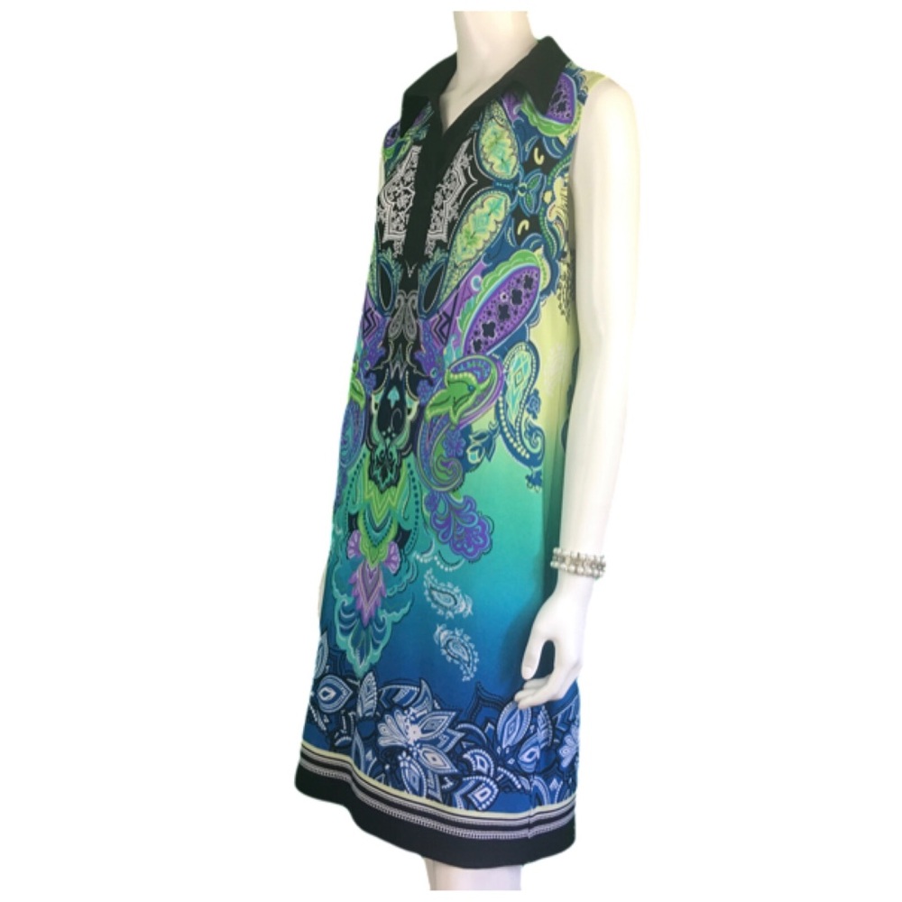 Cynthia Rowley Aqua Paisley Sleeveless Dress Sz 8
